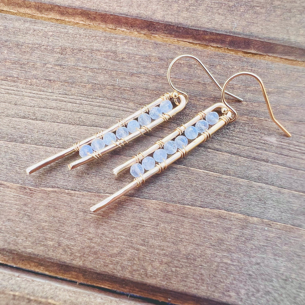 Asymmetric Rainbow Moonstone Dangle Earrings