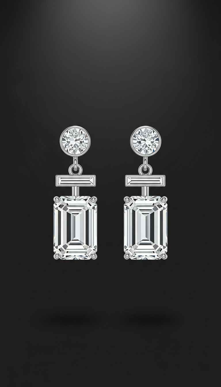 Emerald-Cut Diamond Drop Earrings
