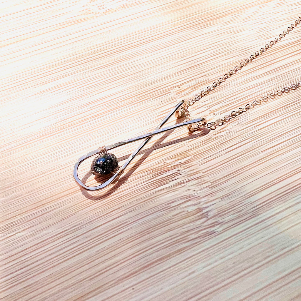 Raw Black Diamond Crossed Necklace