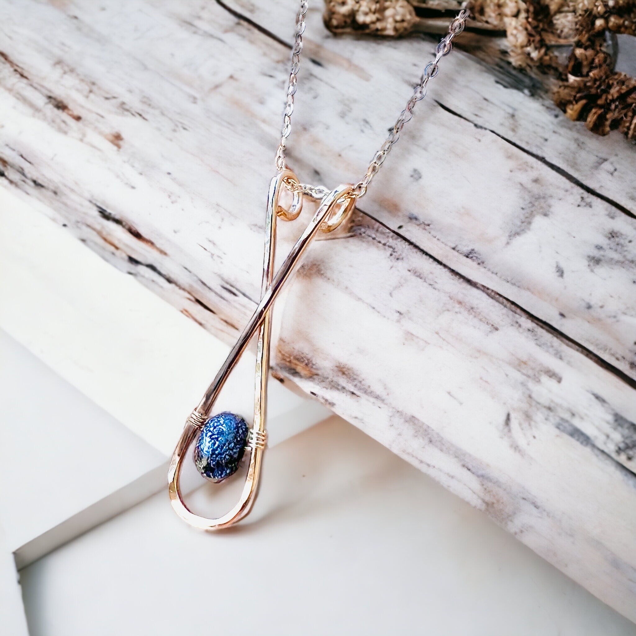 Raw Black Diamond Crossed Necklace