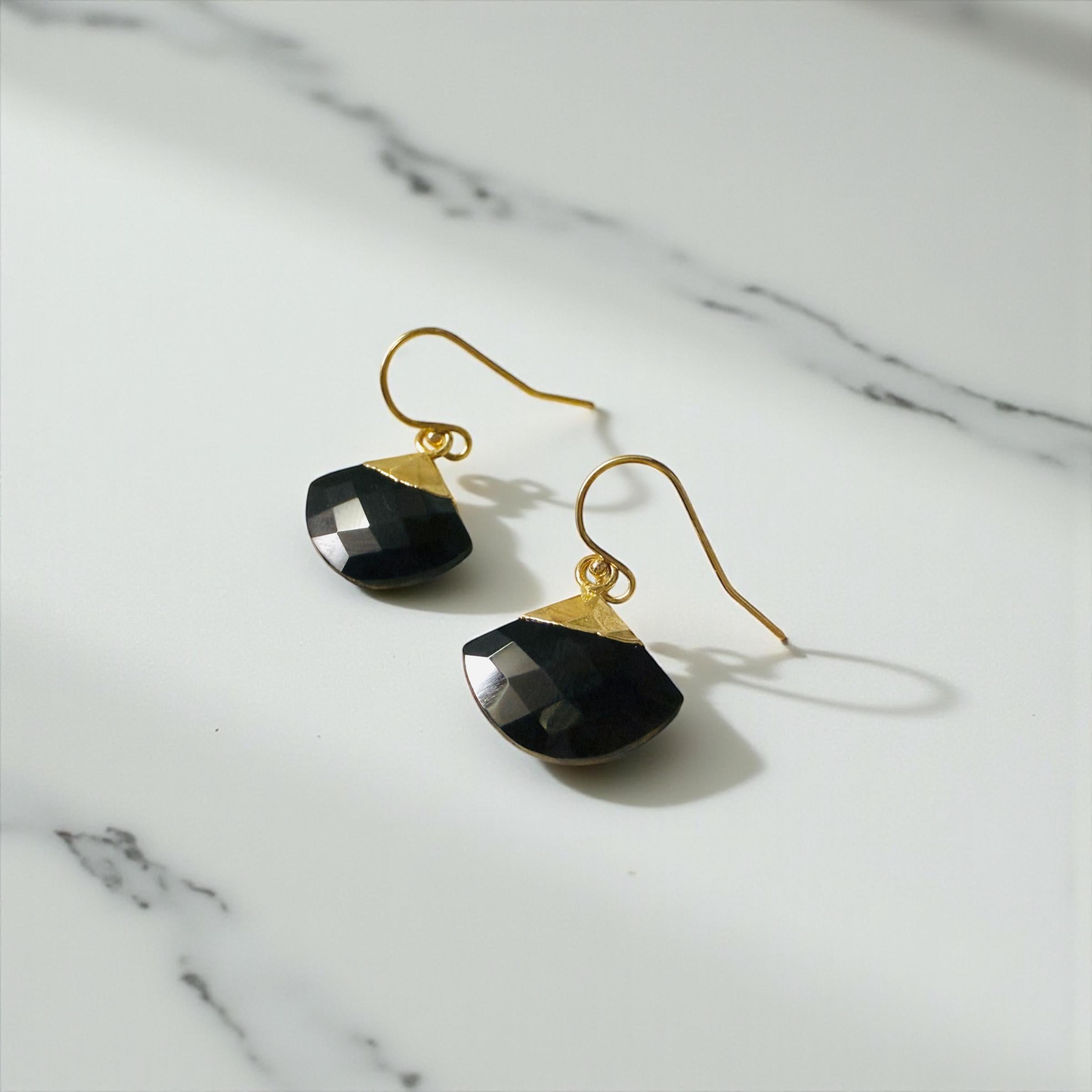 Black Onyx Fan Earrings