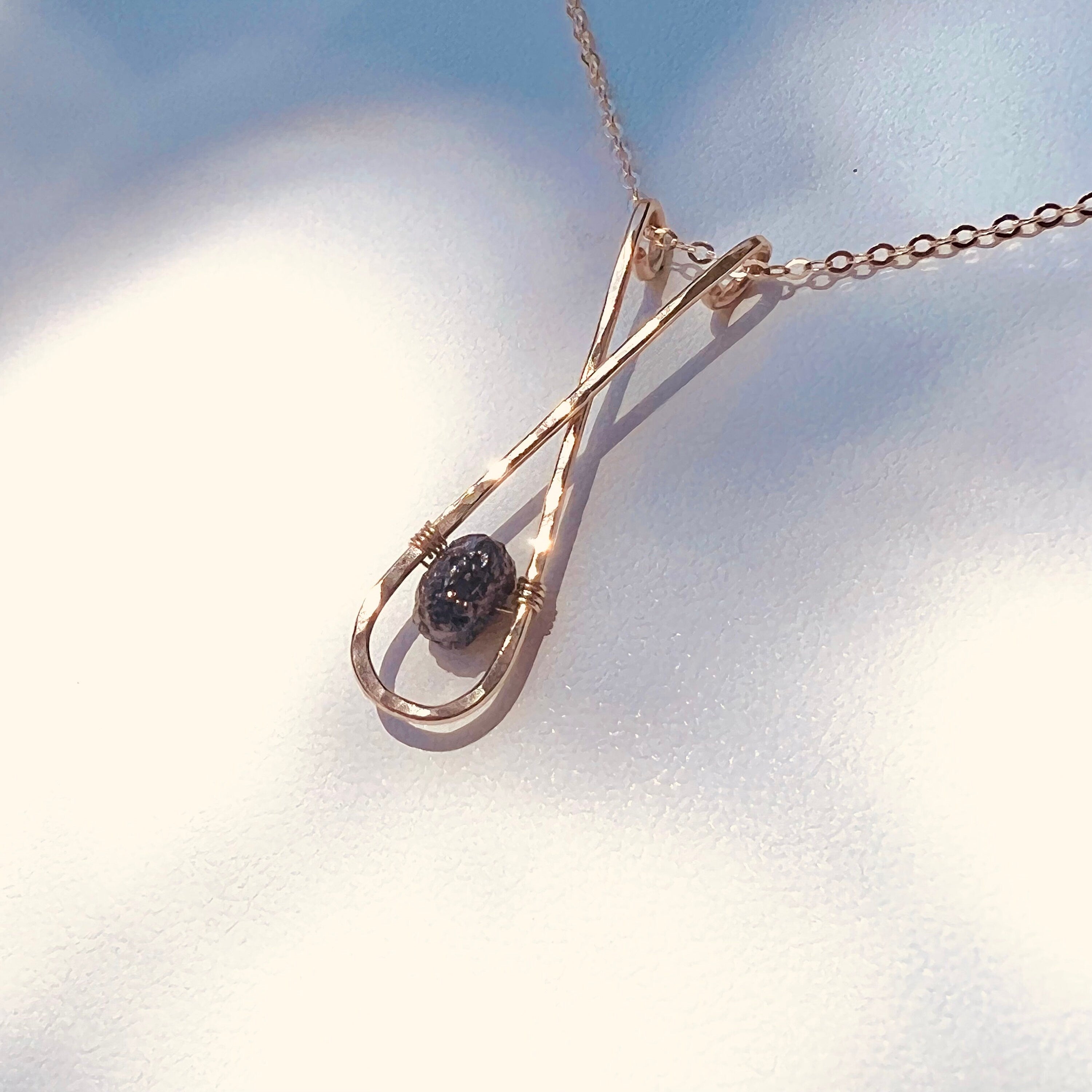 Raw Black Diamond Crossed Necklace