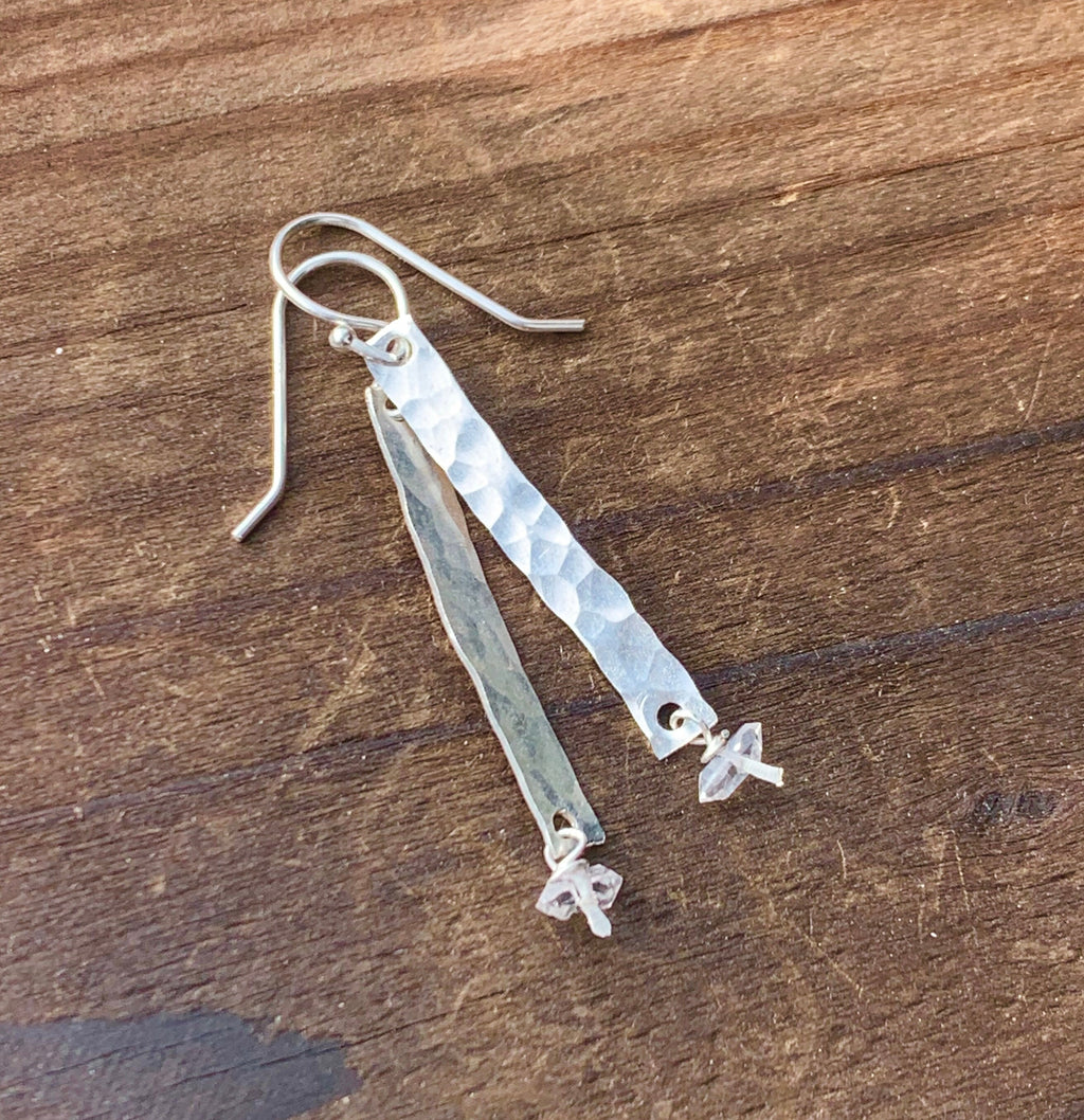 Hammered Metal & Herkimer Diamond Earrings