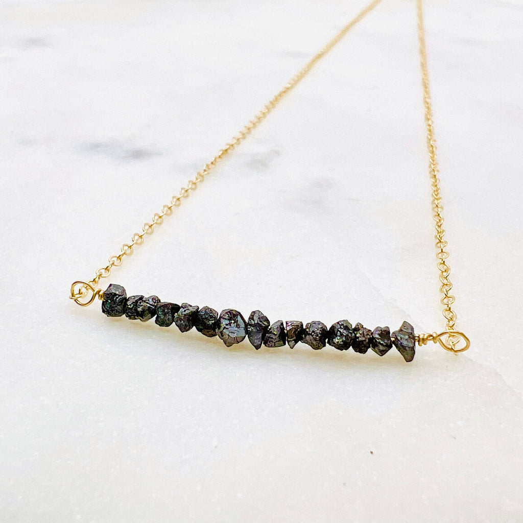 Raw Black Diamond Dainty Necklac