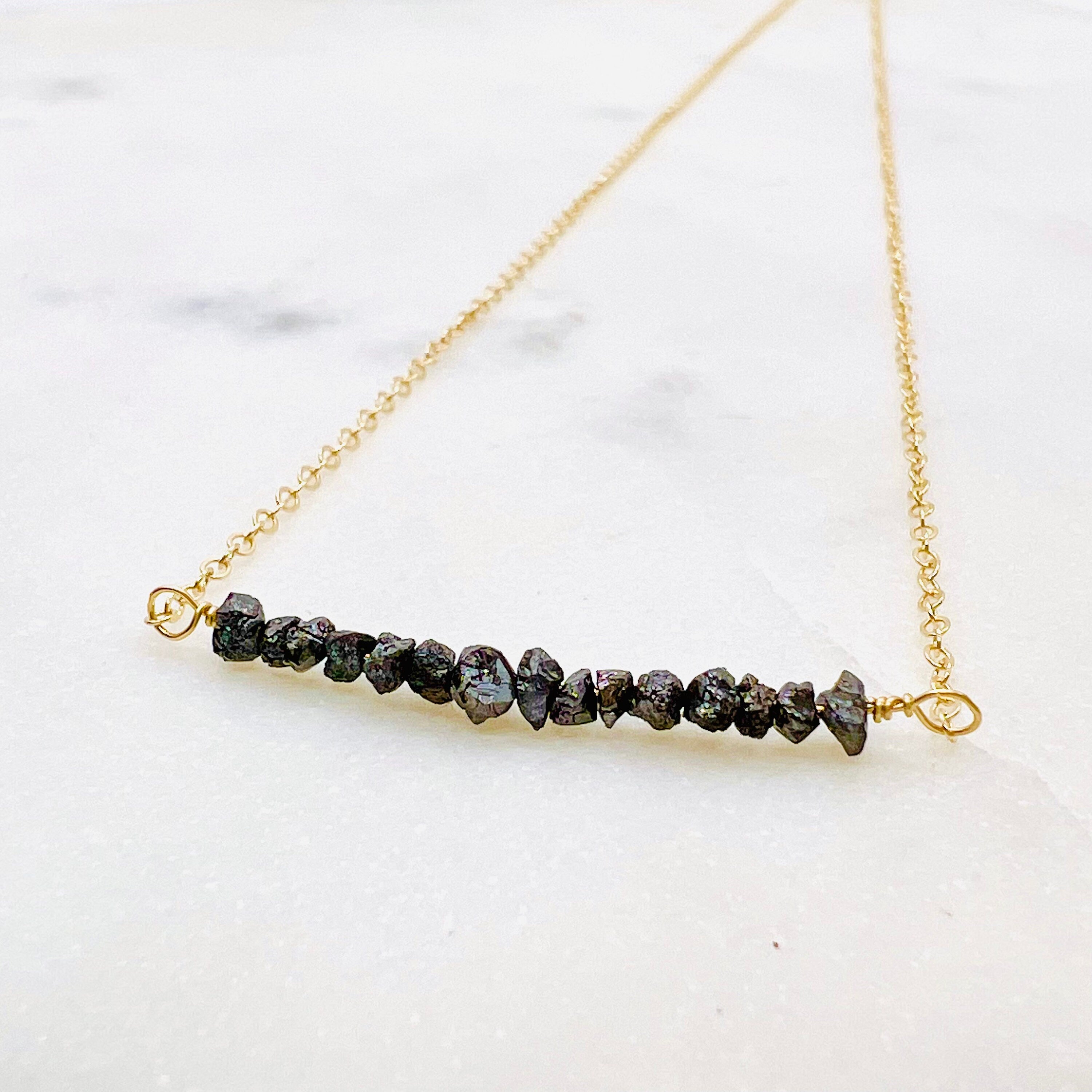 Raw Black Diamond Dainty Necklac