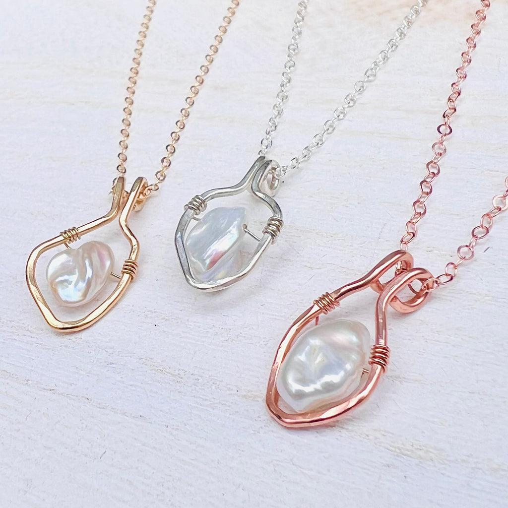 Keshi Pearl Necklace Framed Floating Pearl Necklace