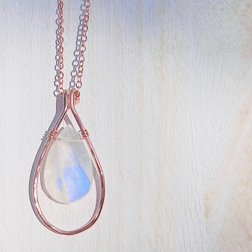 Large Rainbow Moonstone Framed Necklace June Birthday Gold Necklace