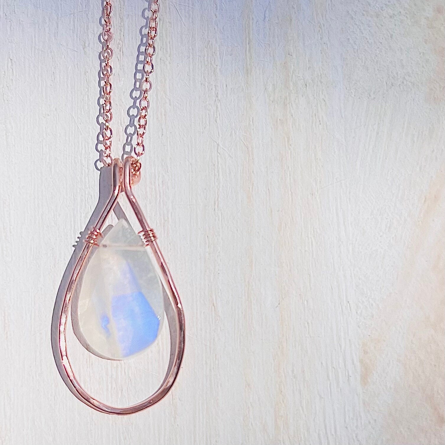 Large Rainbow Moonstone Framed Necklace June Birthday Gold Necklace