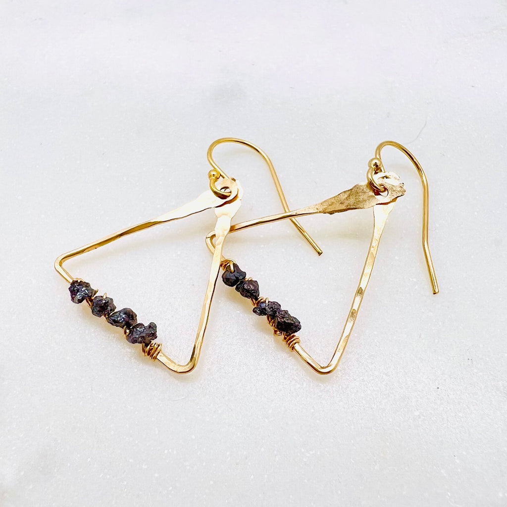 Raw Black Diamond Triangle Dangle Earrings