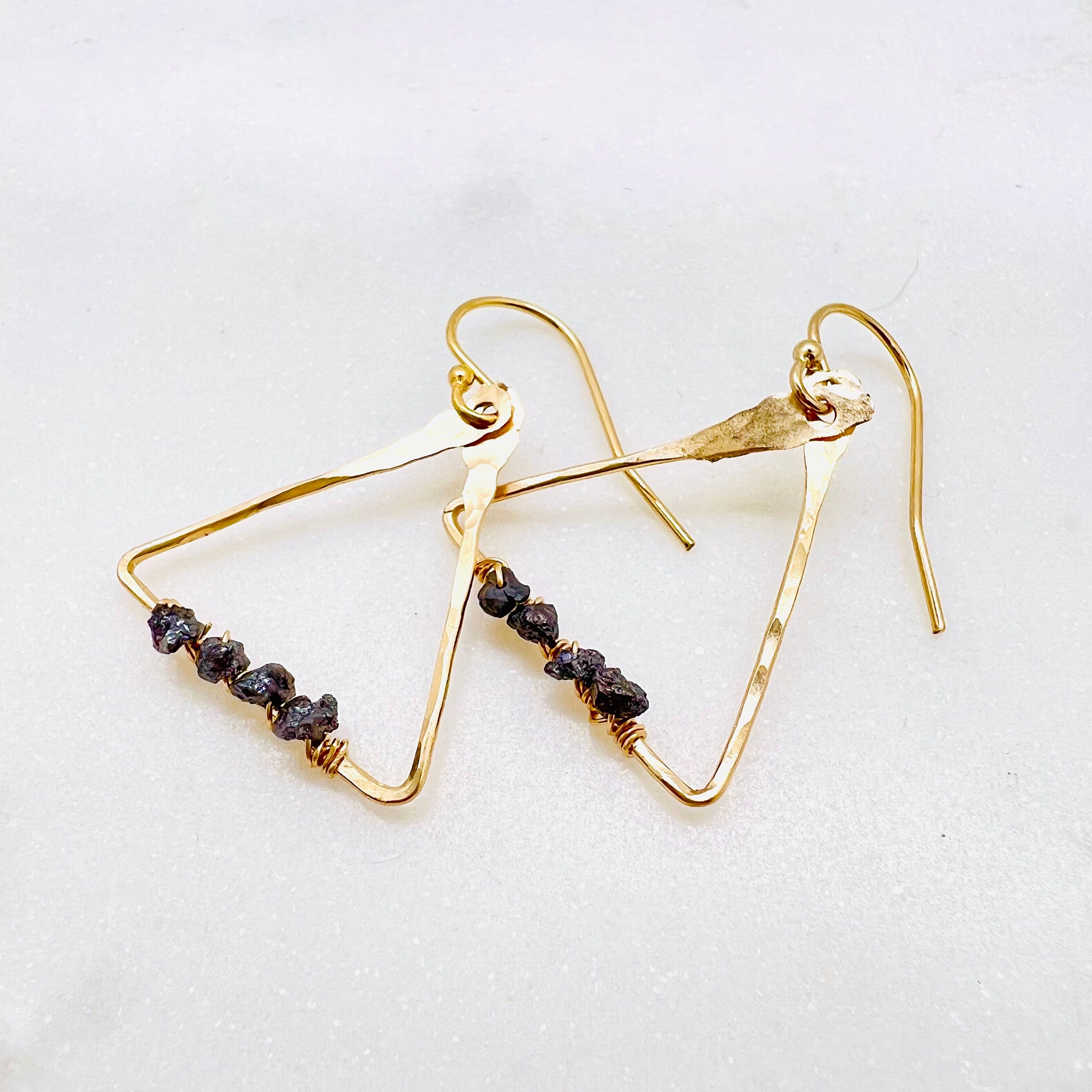 Raw Black Diamond Triangle Dangle Earrings