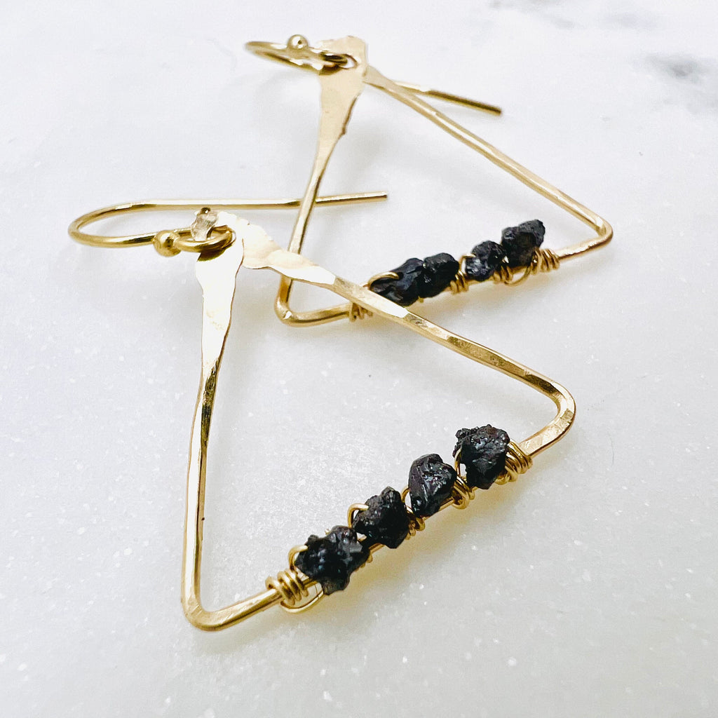 Raw Black Diamond Triangle Dangle Earrings