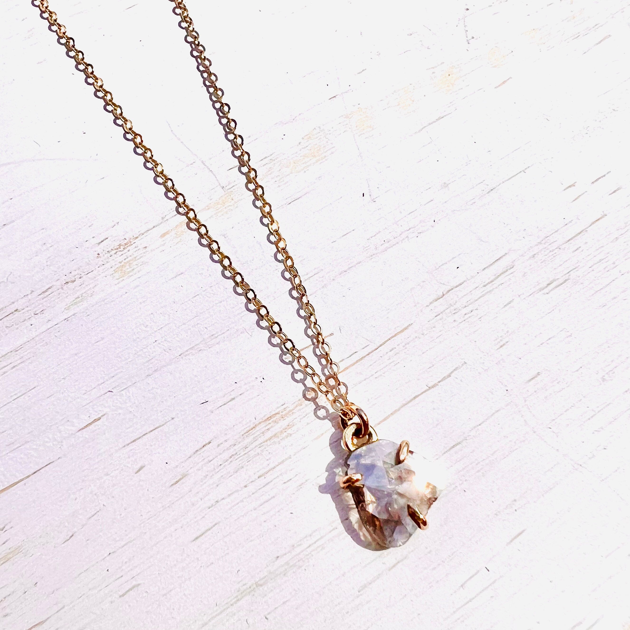 Diamond Necklace - Salt and Pepper Diamond Slice Necklace - April Birthstone