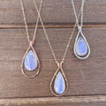 Large Rainbow Moonstone Framed Necklace June Birthday Gold Necklace