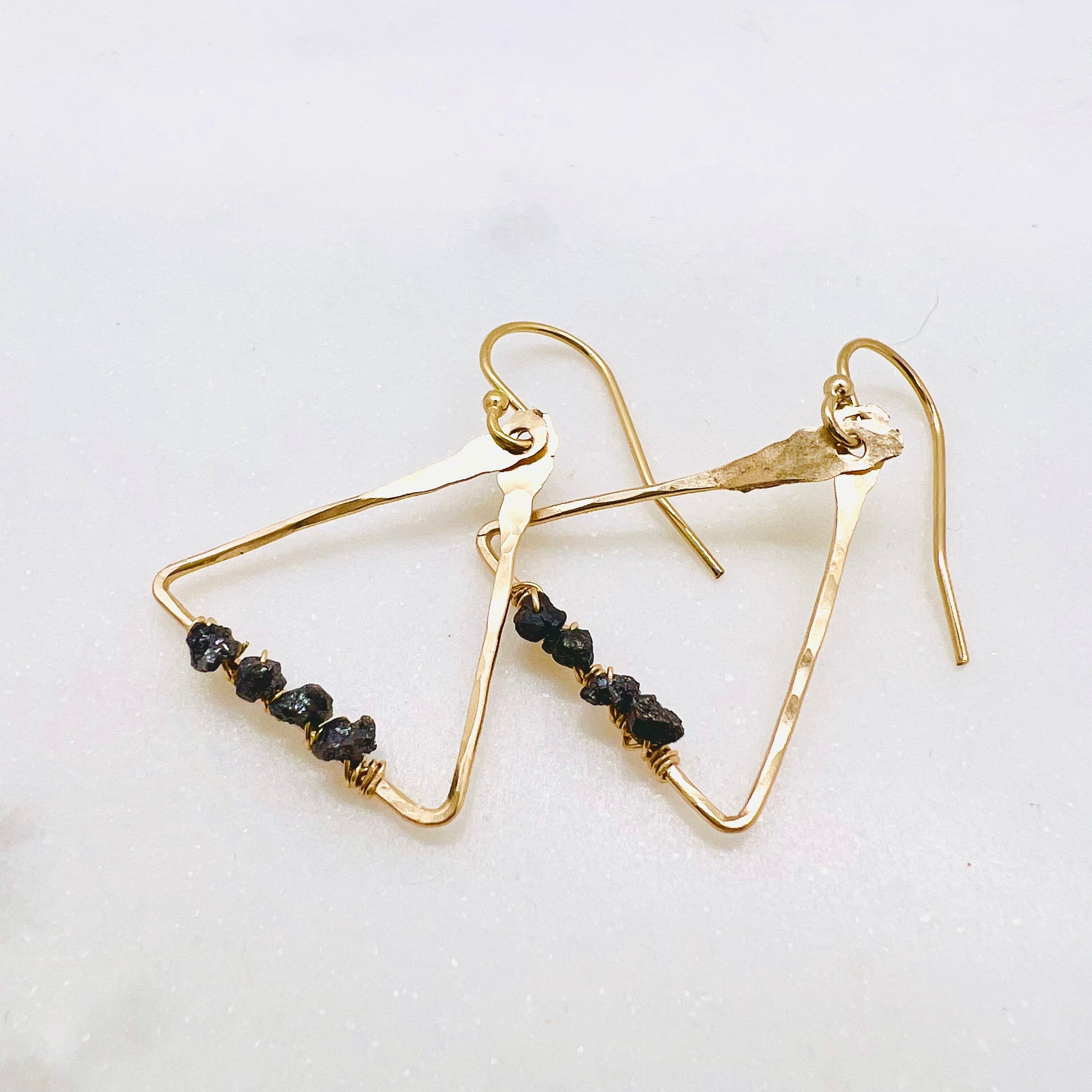 Raw Black Diamond Triangle Dangle Earrings
