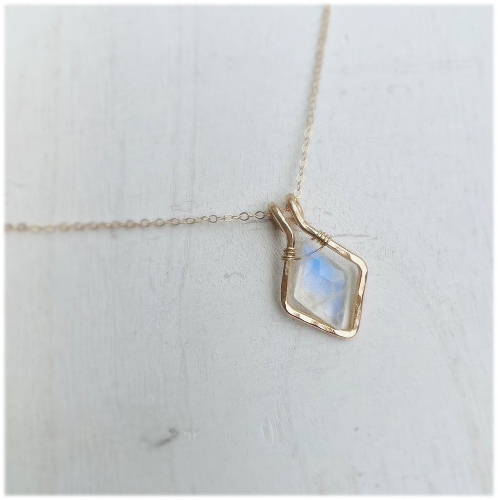 Framed Rainbow Moonstone Diamond Necklace