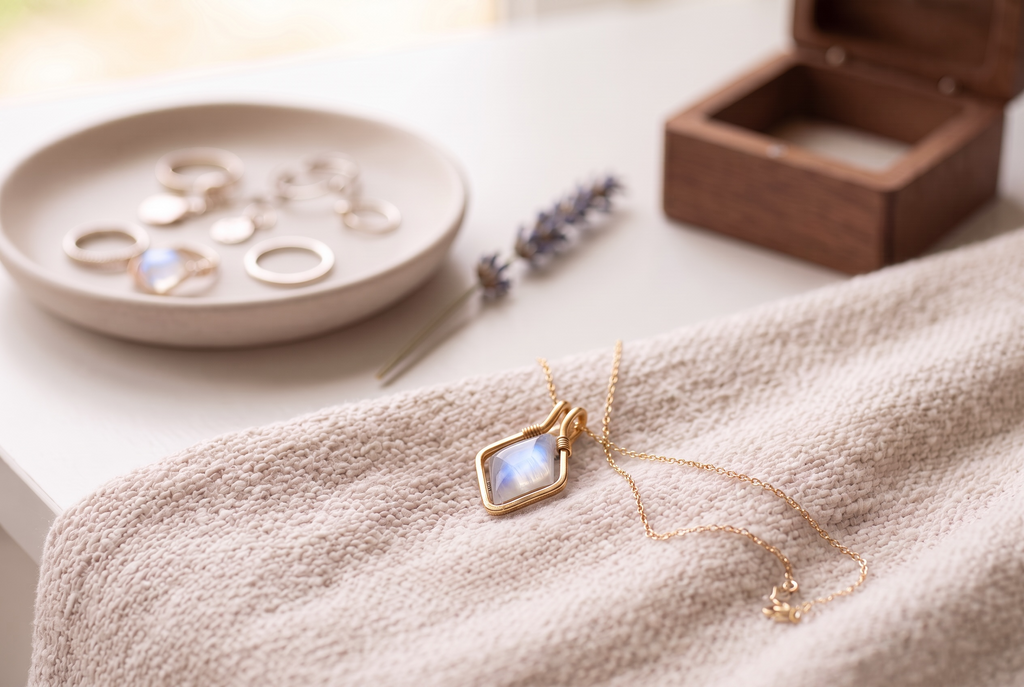 Framed Rainbow Moonstone Diamond Necklace
