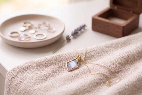 Framed Rainbow Moonstone Diamond Necklace