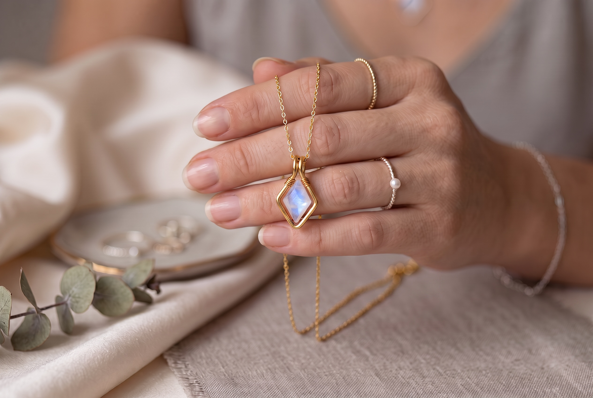 Framed Rainbow Moonstone Diamond Necklace