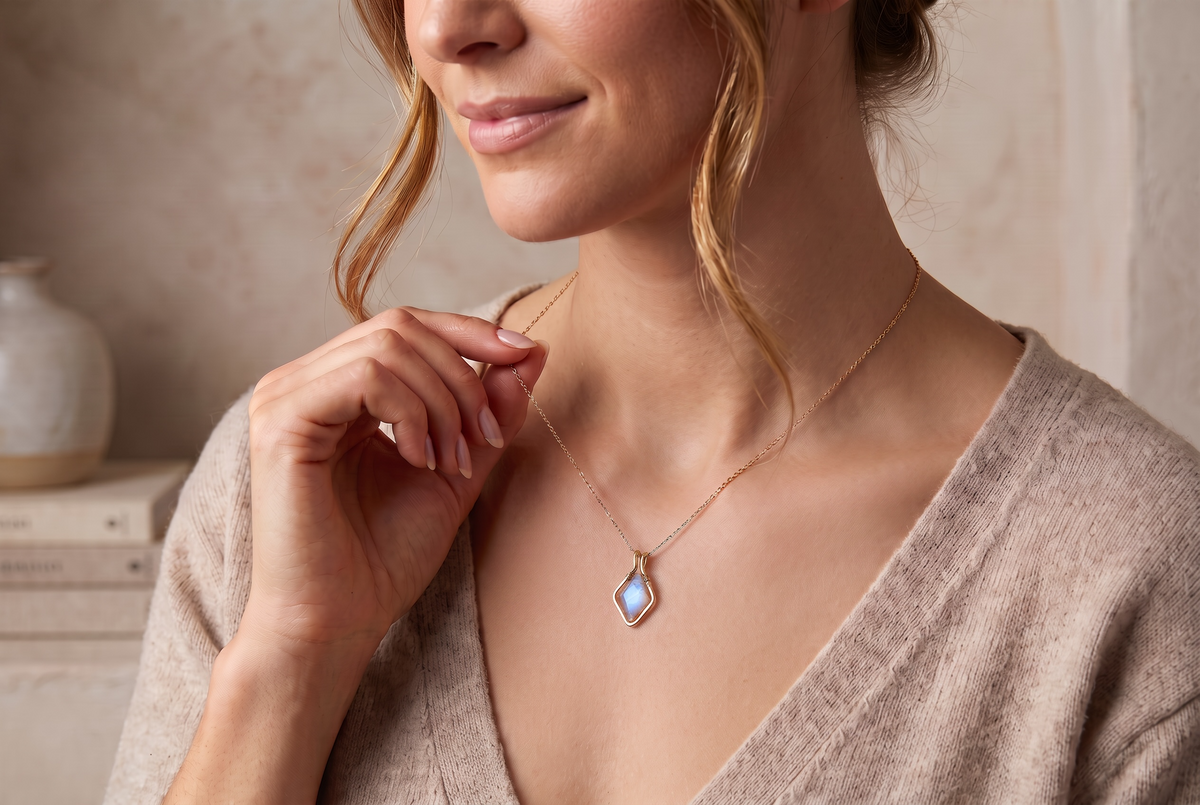 Framed Rainbow Moonstone Diamond Necklace