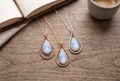 Large Rainbow Moonstone Framed Necklace June Birthday Gold Necklace
