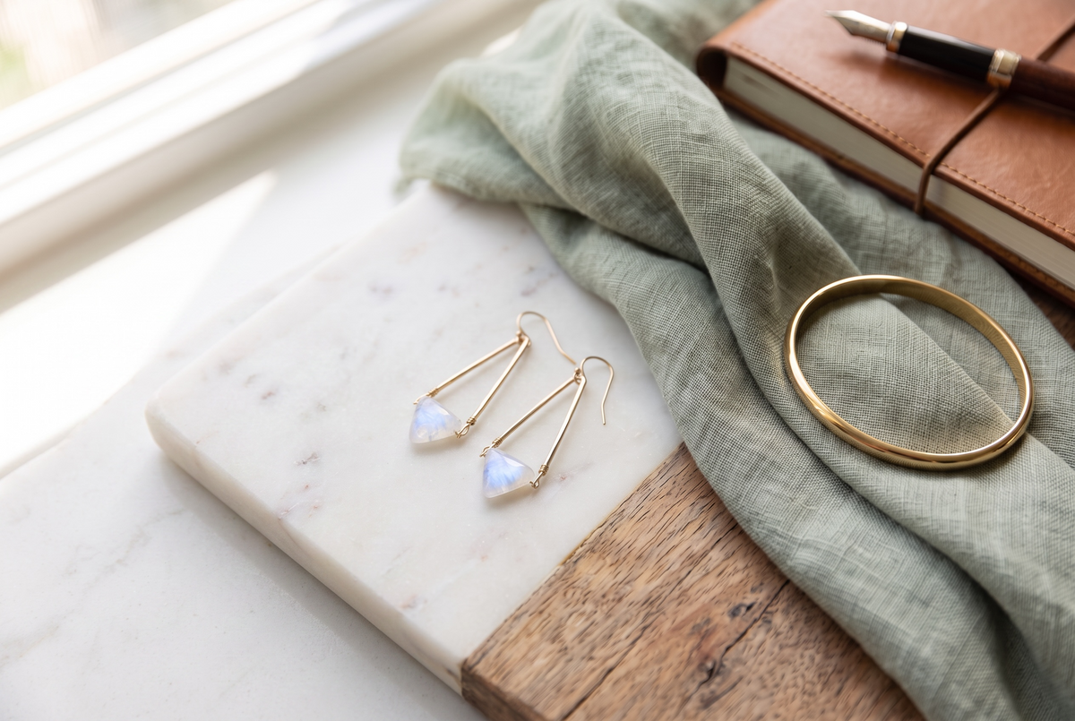 Rainbow Moonstone Dangle Earrings