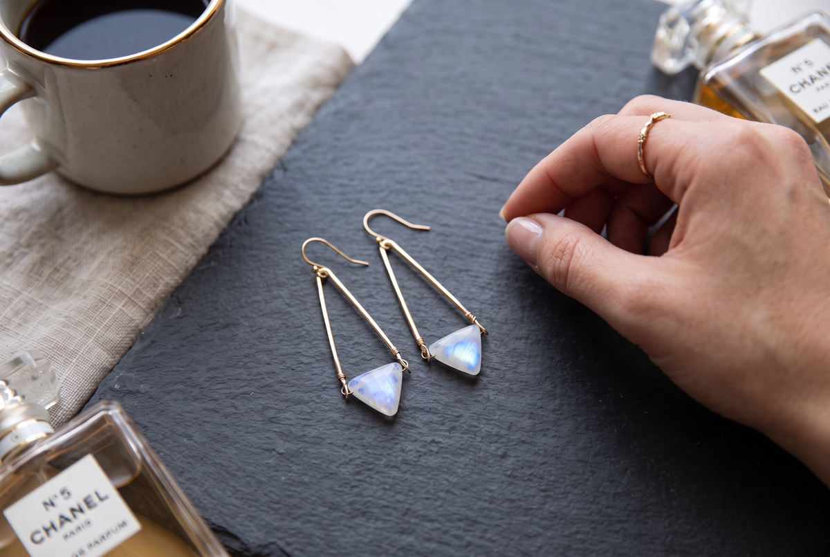 Rainbow Moonstone Dangle Earrings