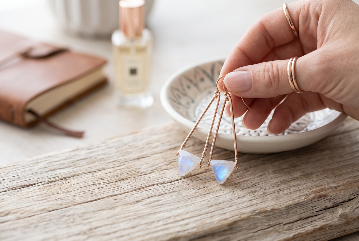 Rainbow Moonstone Dangle Earrings