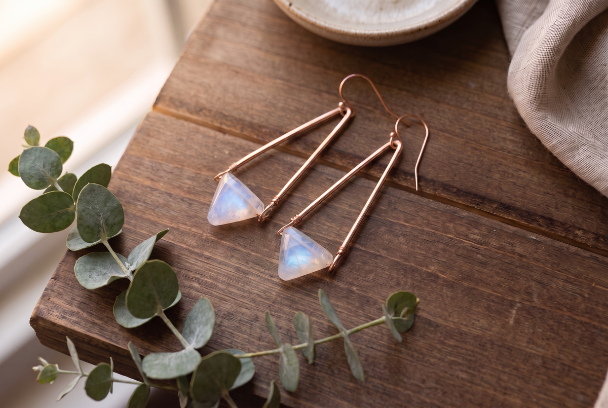 Rainbow Moonstone Dangle Earrings