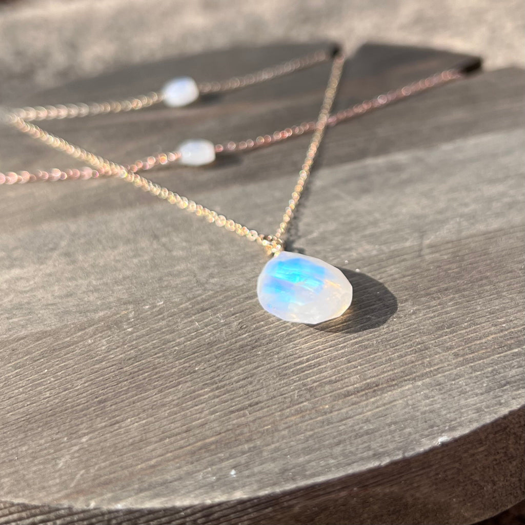 Rainbow Moonstone Drop Necklace
