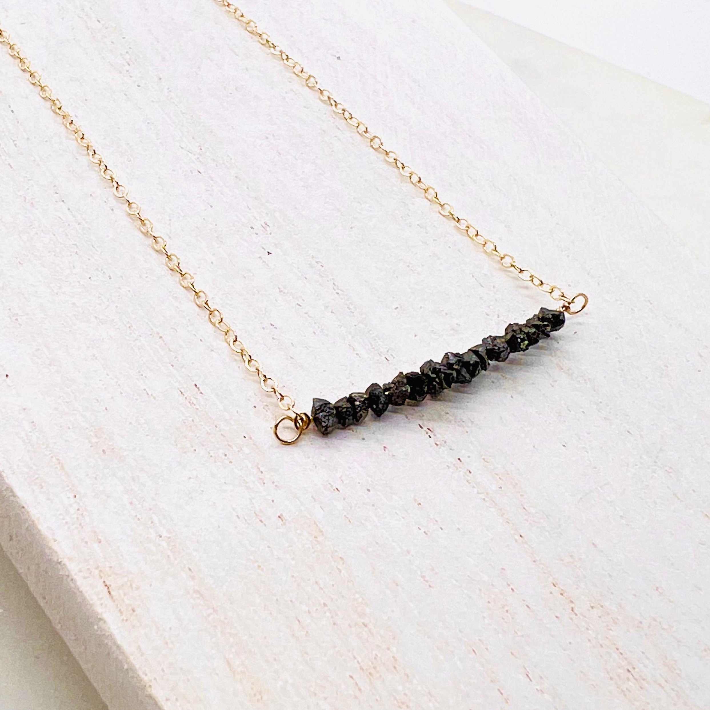 Raw Black Diamond Dainty Necklac