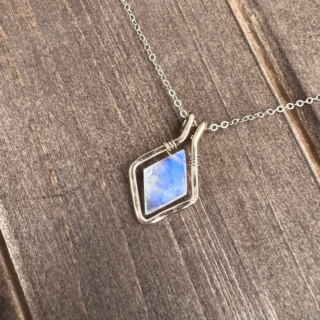 Framed Rainbow Moonstone Diamond Necklace
