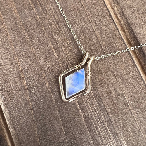 Framed Rainbow Moonstone Diamond Necklace
