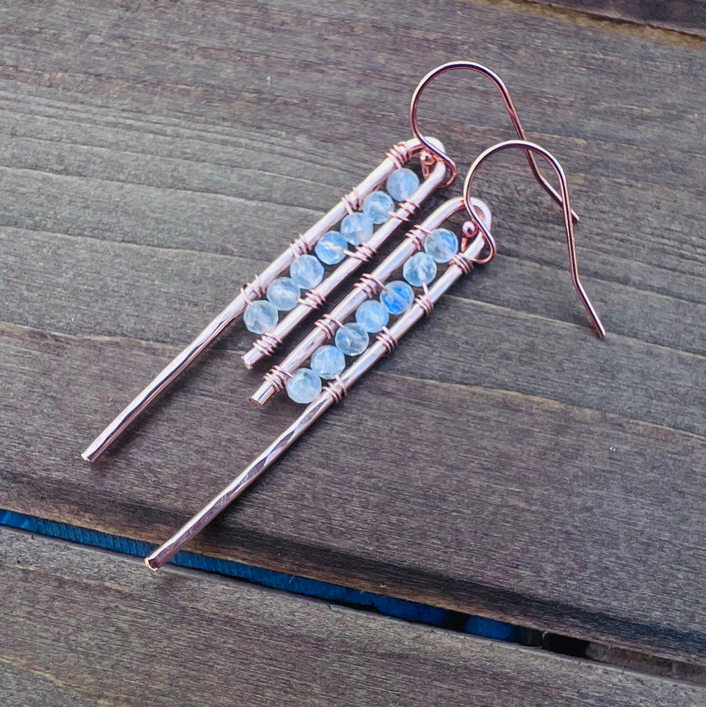 Asymmetric Rainbow Moonstone Dangle Earrings