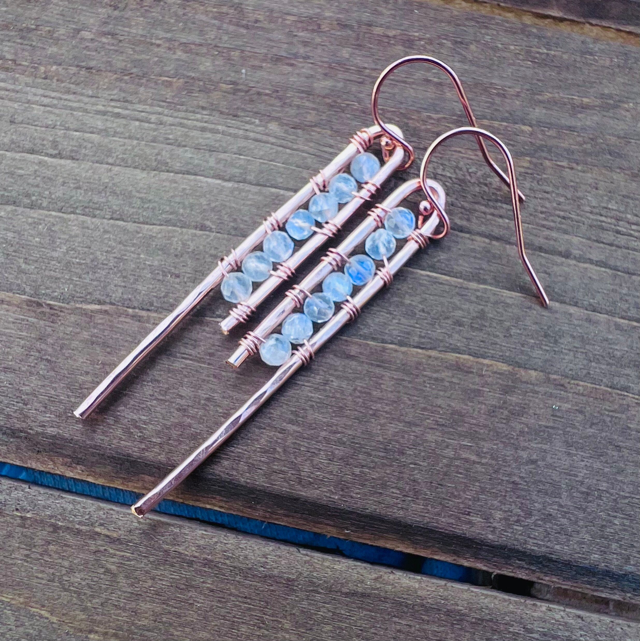 Asymmetric Rainbow Moonstone Dangle Earrings