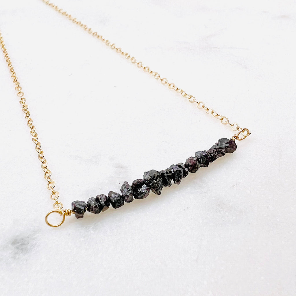 Raw Black Diamond Dainty Necklac