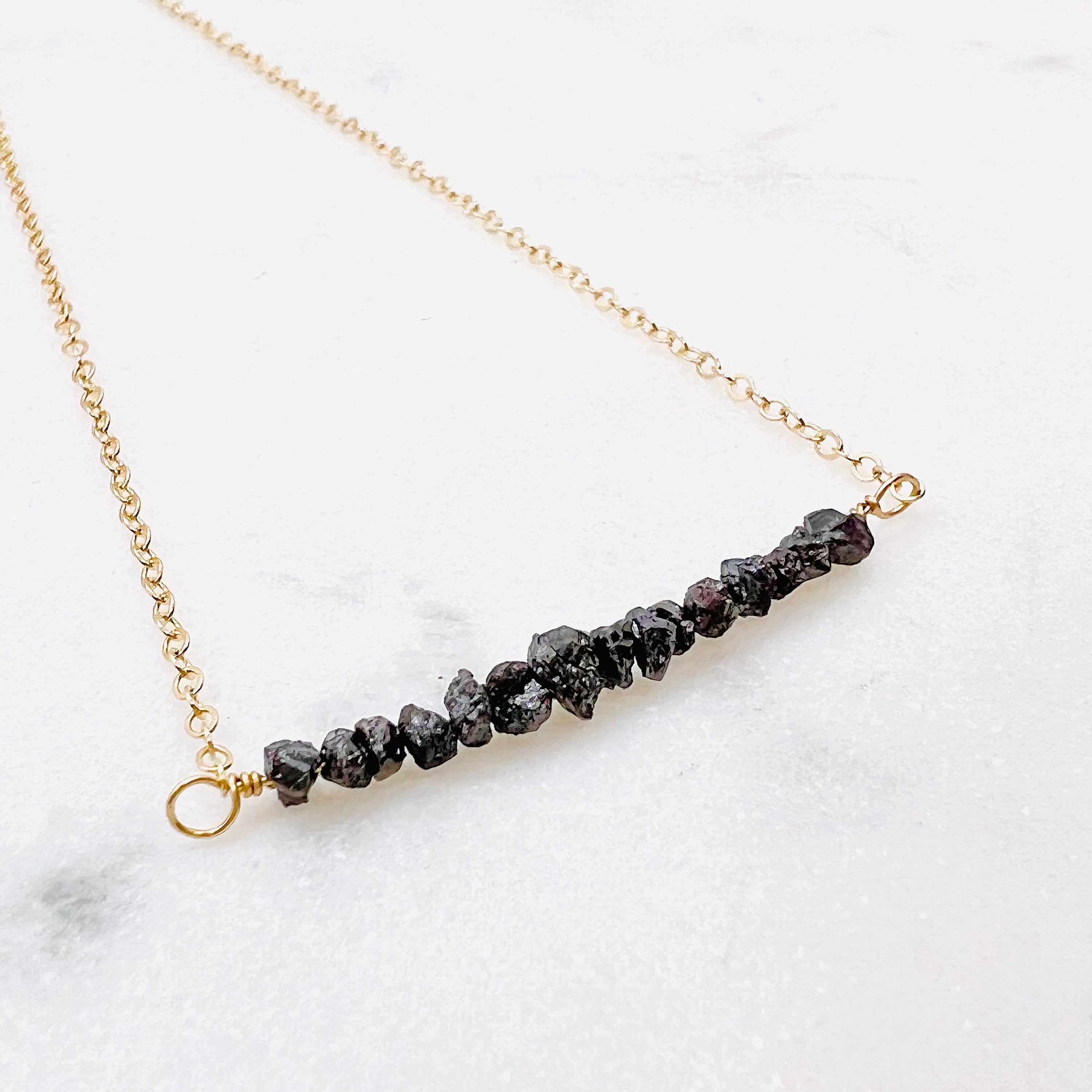 Raw Black Diamond Dainty Necklac