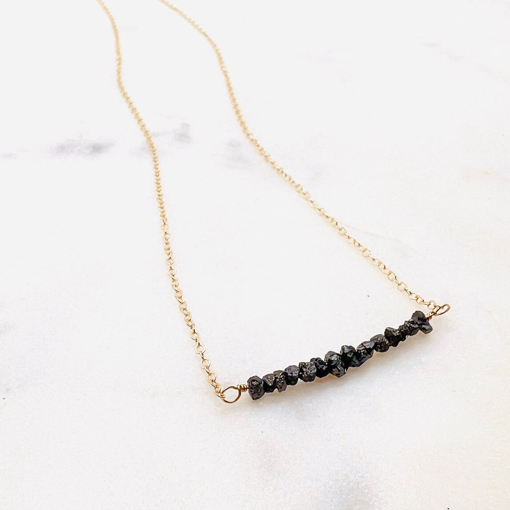 Raw Black Diamond Dainty Necklac