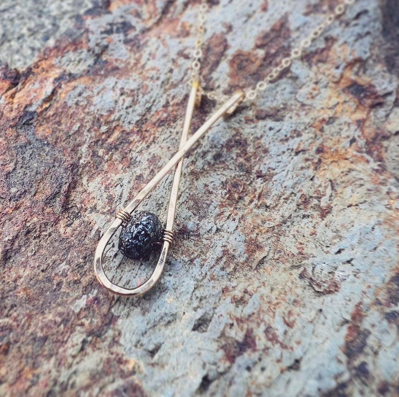 Raw Black Diamond Crossed Necklace