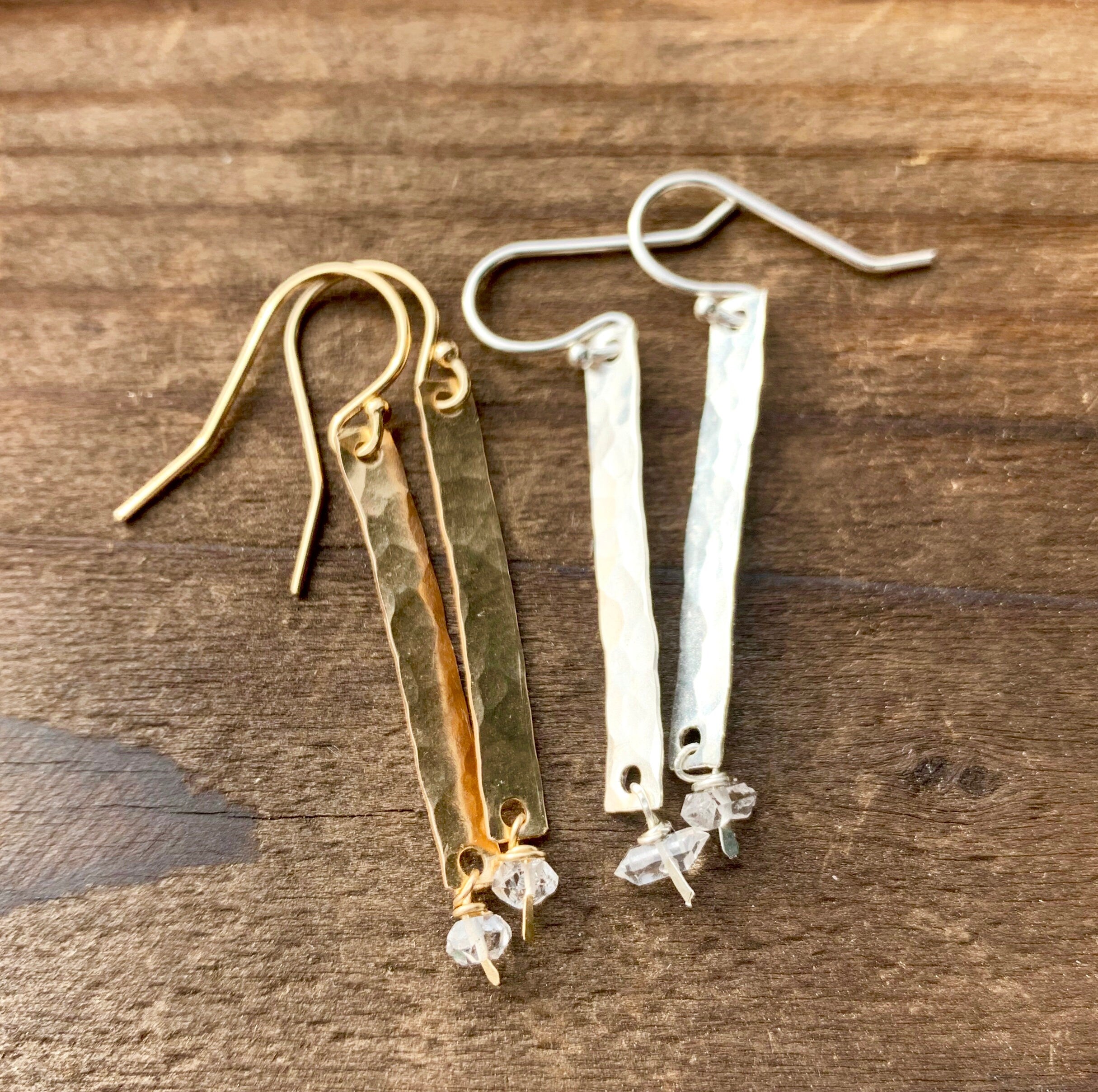 Hammered Metal & Herkimer Diamond Earrings