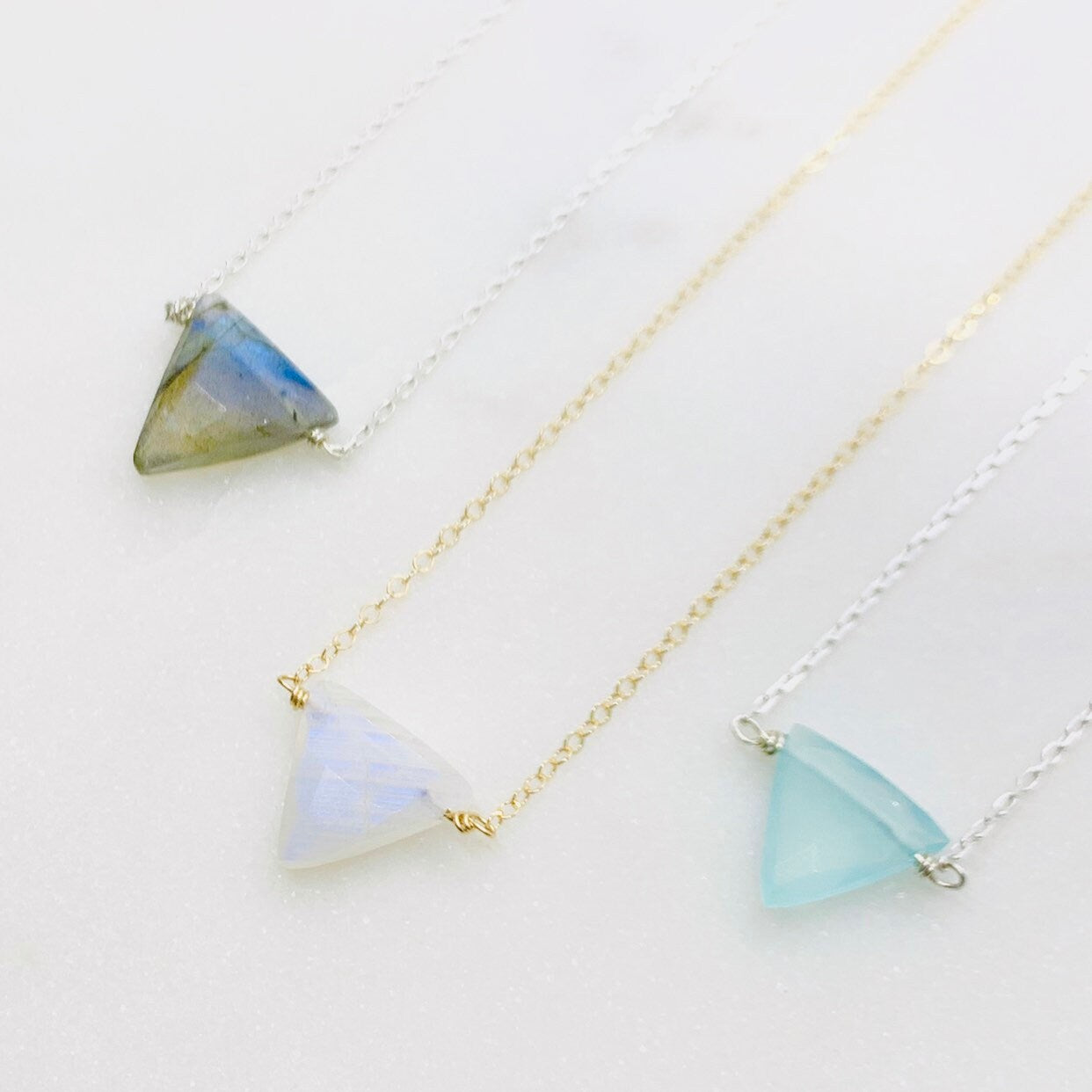 Rainbow Moonstone Necklace - Simple Triangle