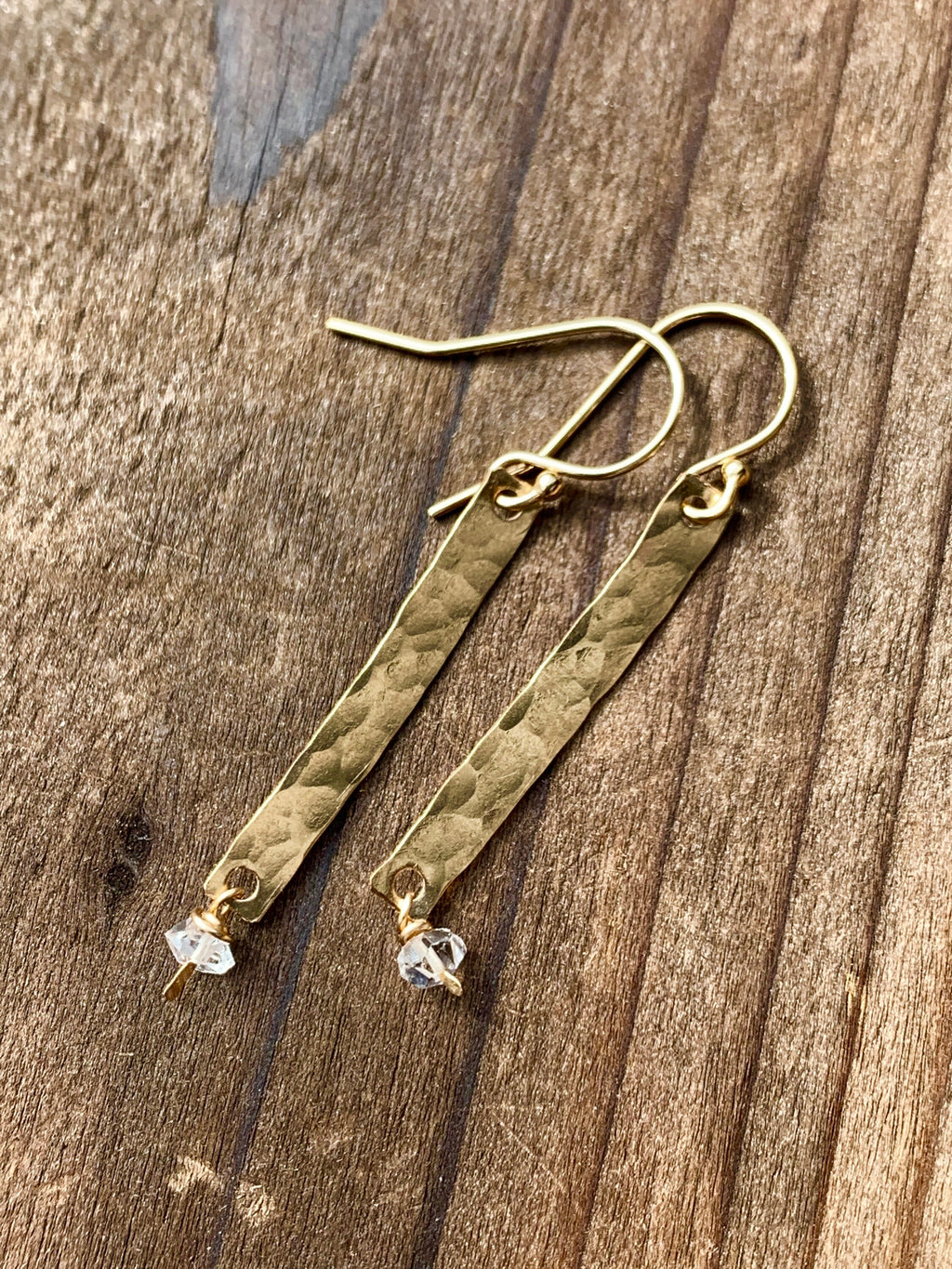 Hammered Metal & Herkimer Diamond Earrings