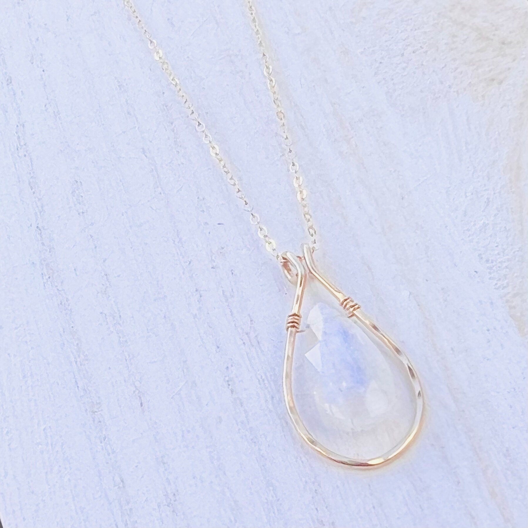 Large Rainbow Moonstone Framed Necklace June Birthday Gold Necklace