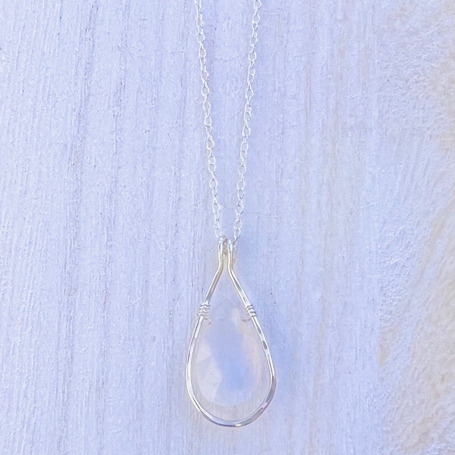 Large Rainbow Moonstone Framed Necklace June Birthday Gold Necklace